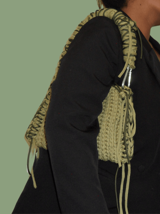 1/1 - Hand Woven Crochet Bag - Khaki Green