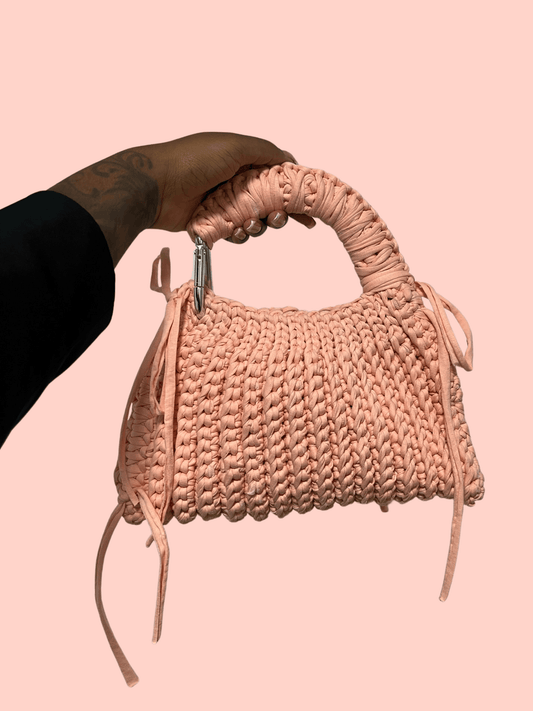 1/1 - Hand Woven Crochet Bag - Bright Peach