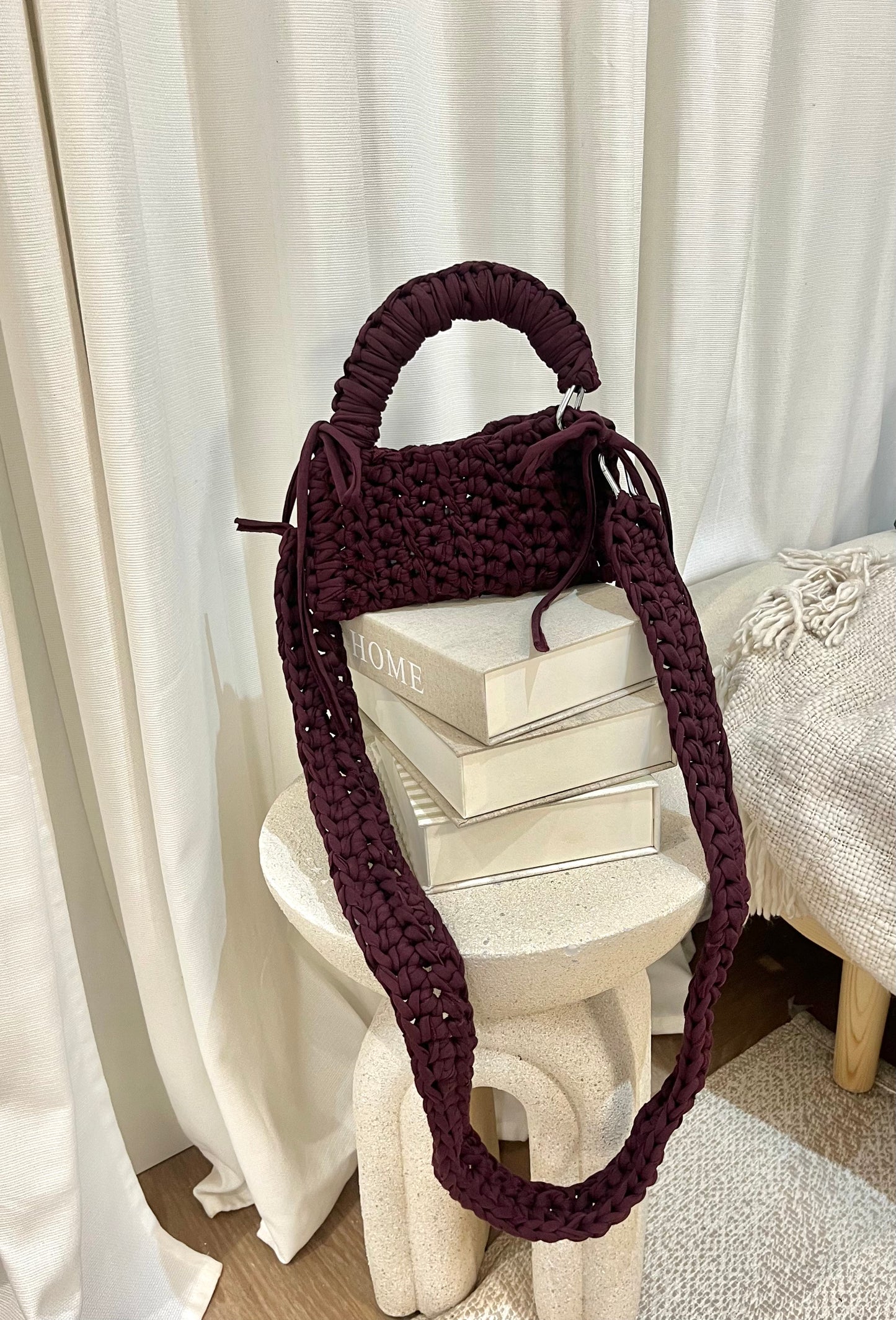 Hand Woven Crochet Crossbody - Deep Cherry